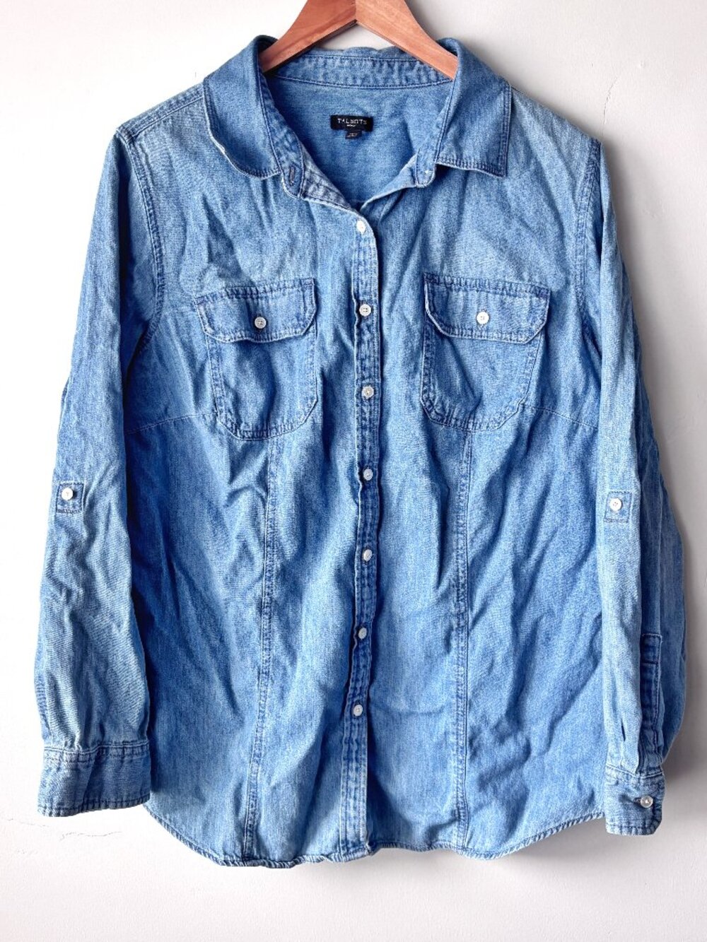 Women's Talbots Button-Down Blue Denim Long Sleeve Chambray Shirt Plus Size 16W